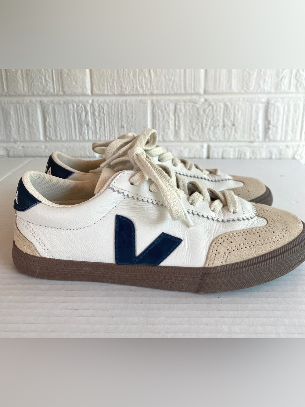 Veja Bolley White Nautico Bark Leather Sneakers with Tan Suede Size 4